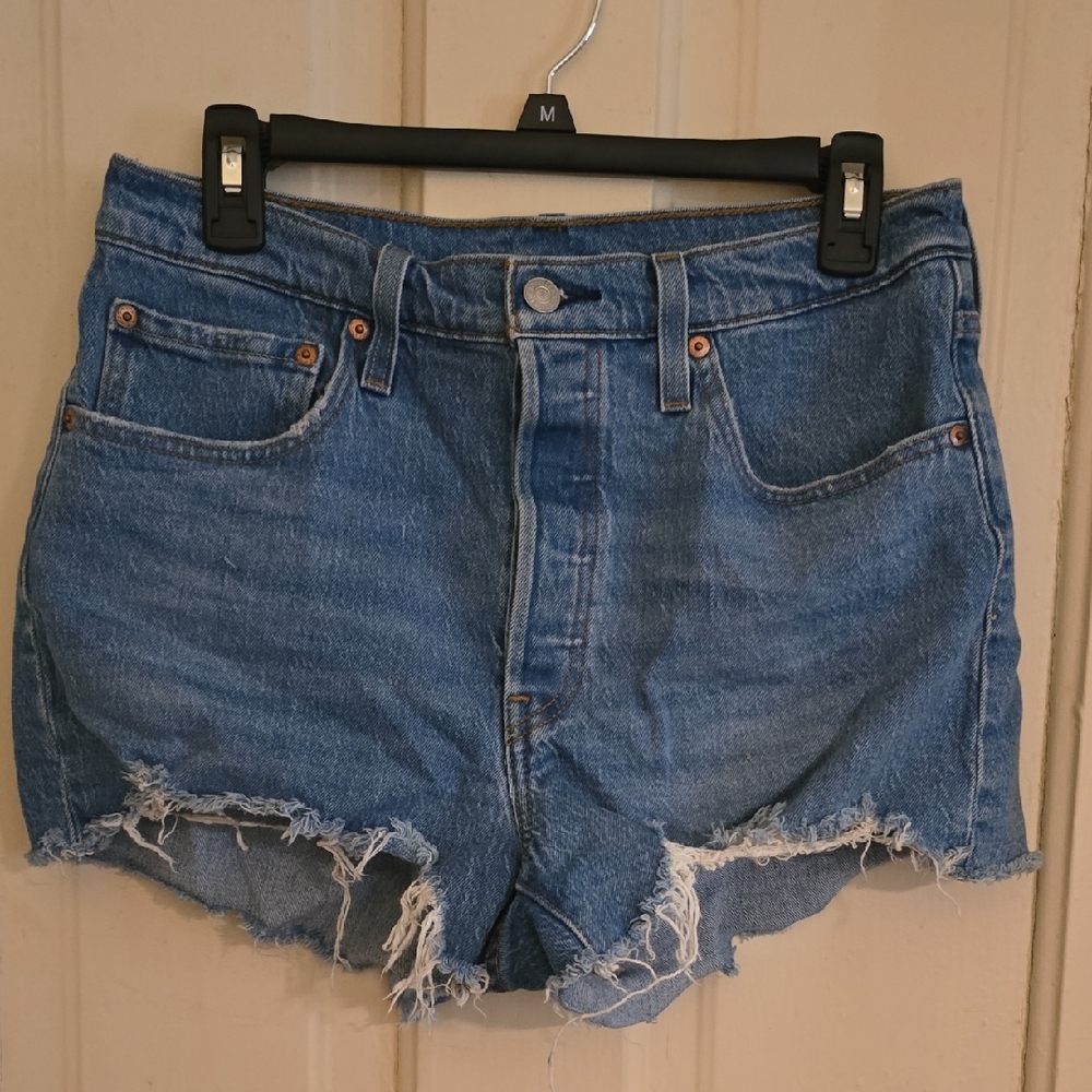 Signature by Levi Strauss Blue Distressed Denim Cutoff Shorts